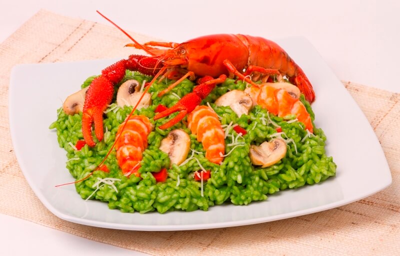 Rissoto sabor marino (camarón, champignones, y espinacas)